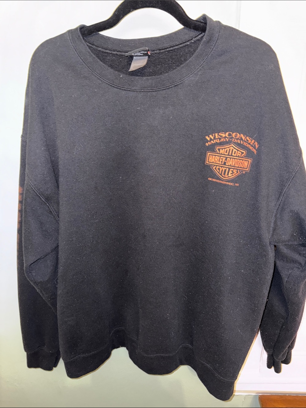 Harley-Davidson Black Crewneck Sweater with Orange Logo